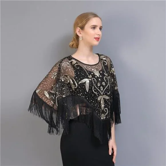 1920S Shawl Wraps Black-4